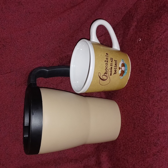 2 pc cream: travel mug & expresso mug (103123D). - Picture 1 of 3
